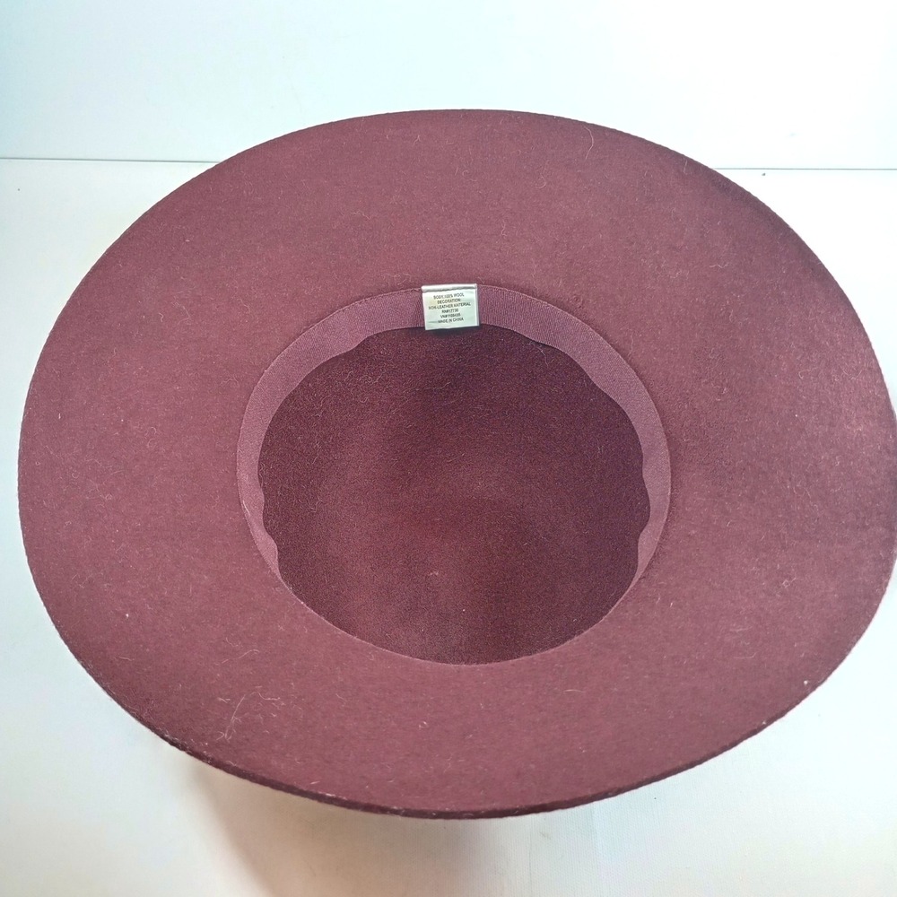 Burgundy Wool Wide Brim Floppy Hat One Size Felt Fedora Boho Chic Excellent - Picture 5 of 6